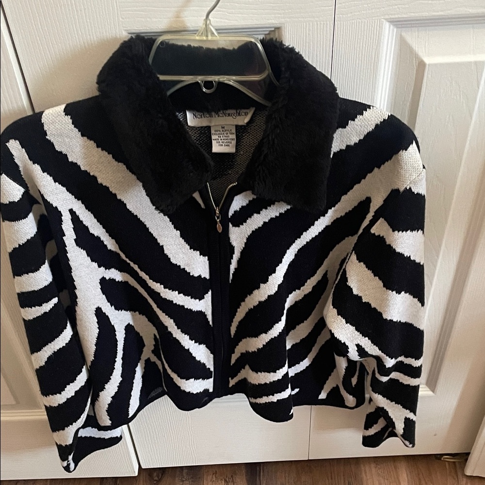 Norton McNaughton Black and White Zebra Print Teddy Jacket